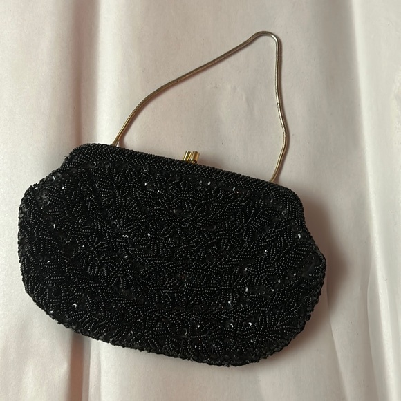 Hand beaded black evening purse from British Hong Kong. - Picture 2 of 6